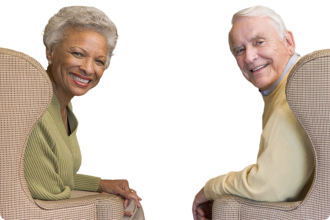 Two elderly smiling